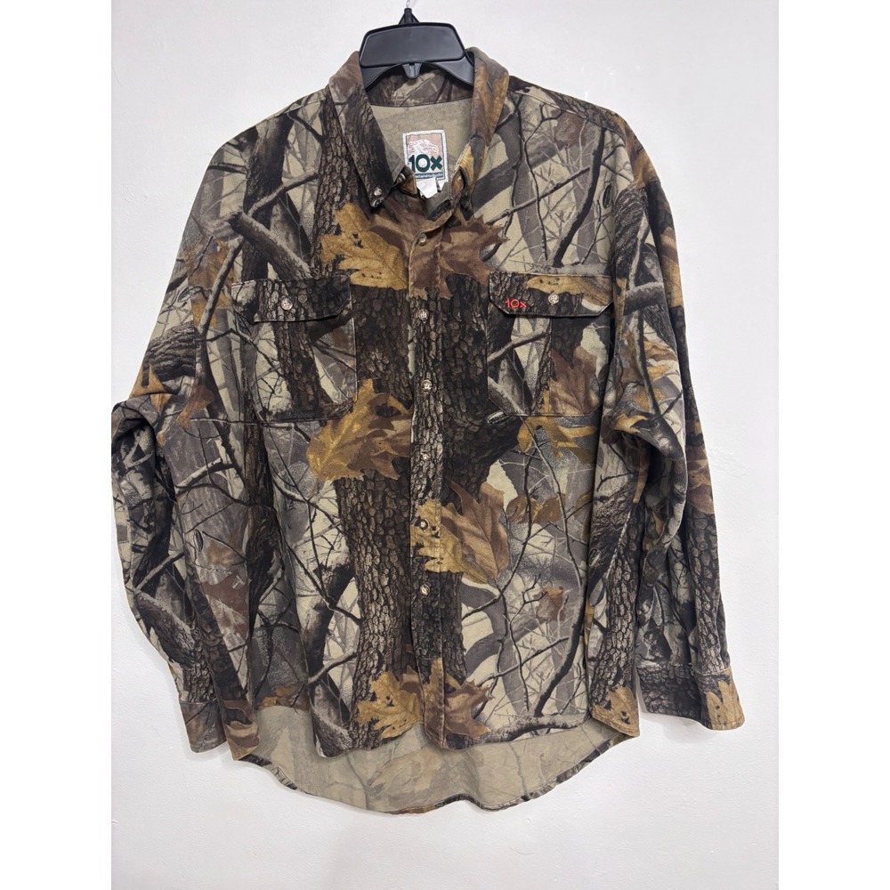 10X Mens Realtree Hardwoods Camo Button Down Shirt 2XL Hunting Cotton Top